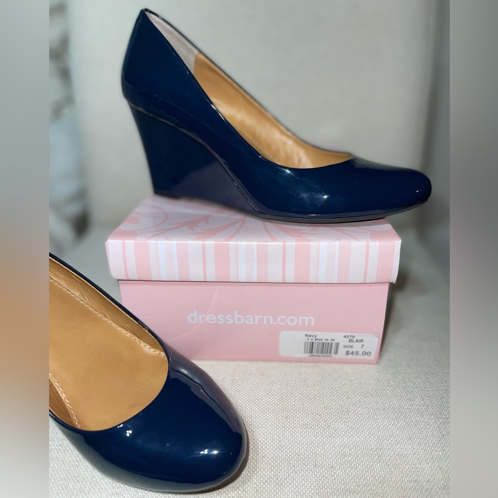 Dressbarn Blair Patent Navy wedge heel